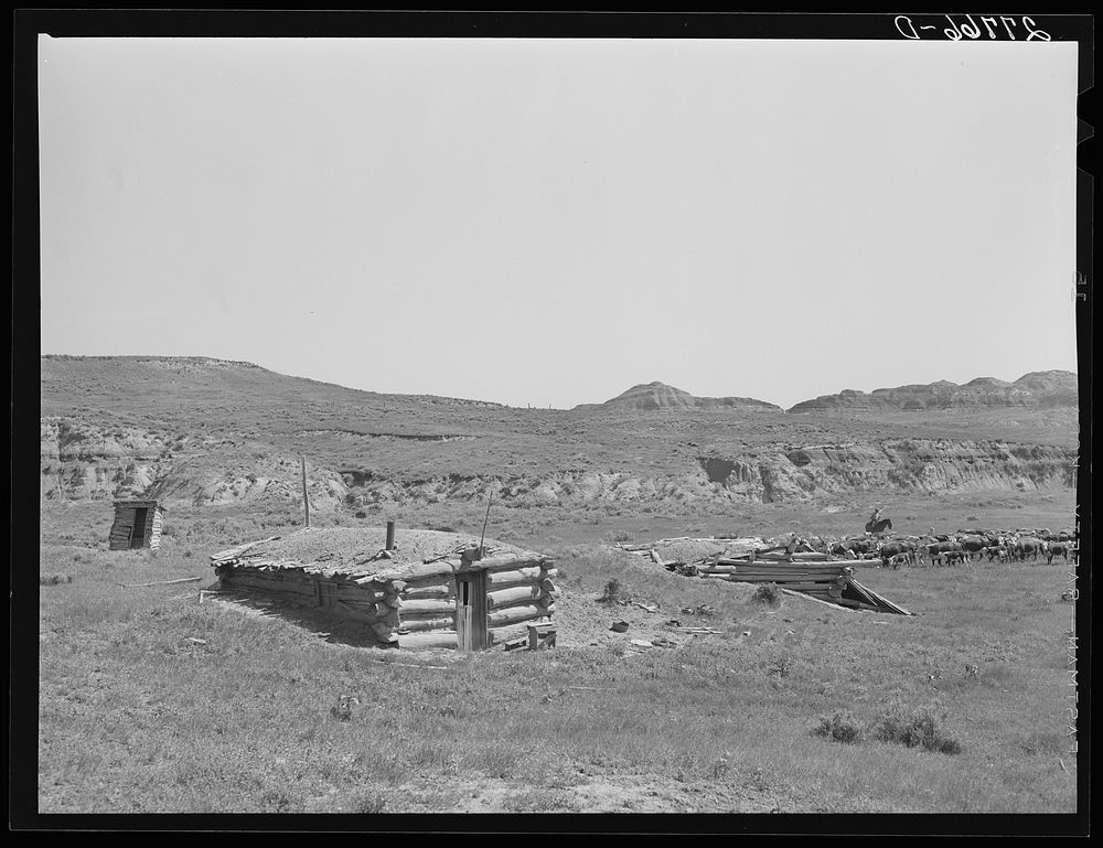 [Untitled photo, possibly related to: Homesteader's abandoned dugout. Custer County, Montana]. Sourced from the Library of…