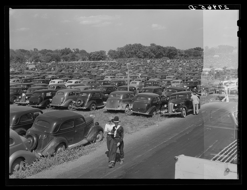 Parking ground at Iowa State Fair. Des Moines, Iowa. Sourced from the Library of Congress.