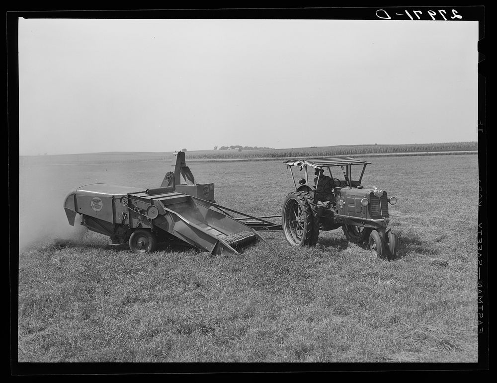 [Untitled photo, possibly related to: Harvesting timothy seed with combine. Jasper County, Iowa]. Sourced from the Library…