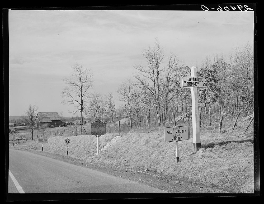 State line. Virginia--West Virginia. Sourced from the Library of Congress.
