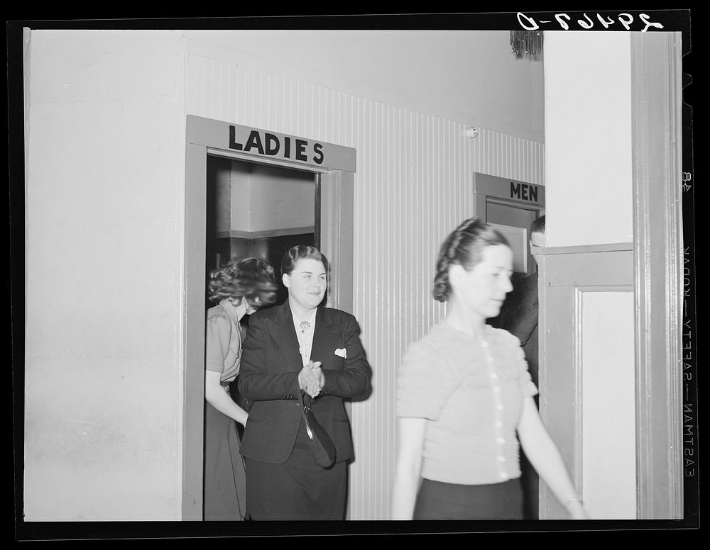 Restroom, dance hall. Marshalltown, Iowa. Sourced from the Library of Congress.