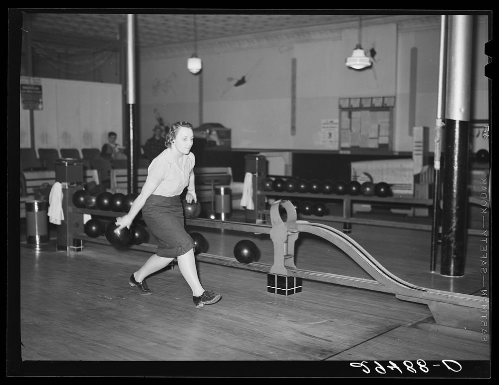 [Untitled photo, possibly related to: Girl bowling. Clinton, Indiana]. Sourced from the Library of Congress.
