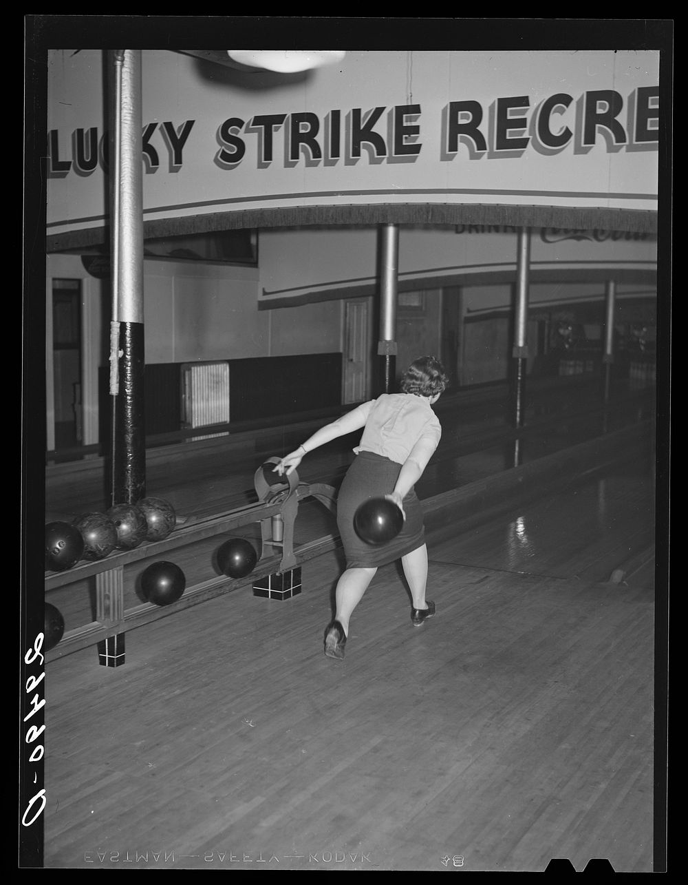 Girl bowling. Clinton, Indiana. Sourced from the Library of Congress.