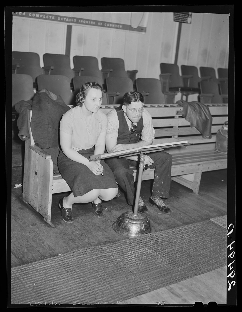 [Untitled photo, possibly related to: Keeping score. Bowling alley, Clinton, Indiana]. Sourced from the Library of Congress.