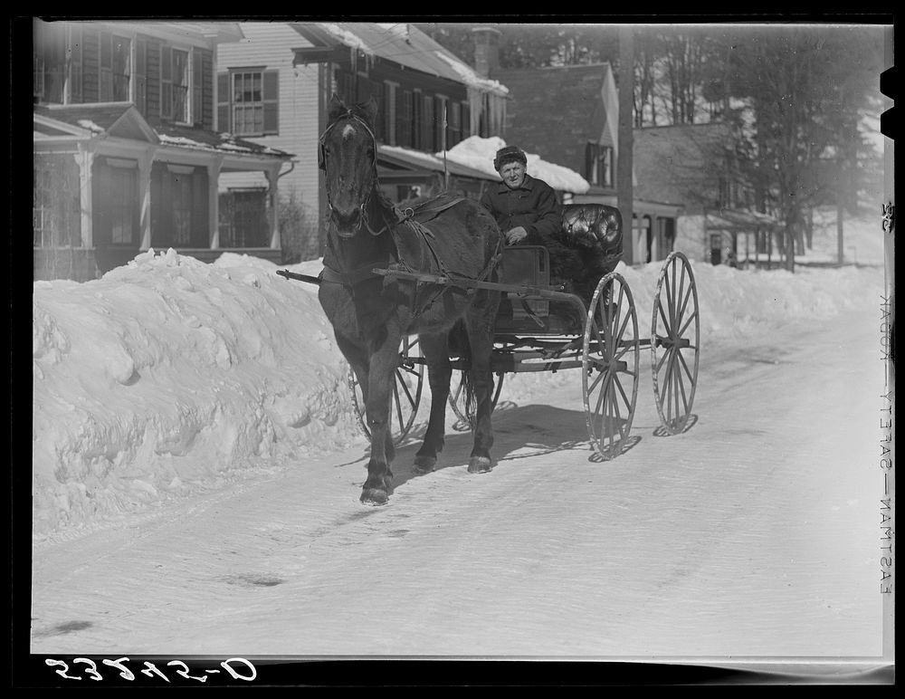 [Untitled photo, possibly related to: Mr. G.W. Clarke, seventy one years old farmer who has always lived in Vermont, brings…
