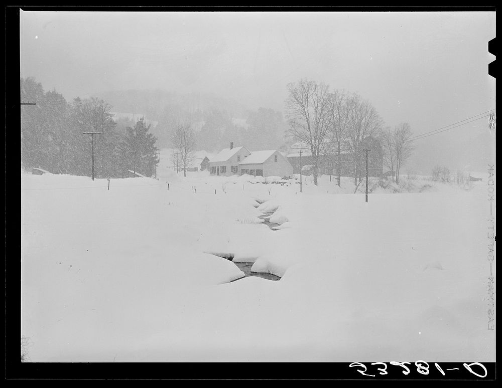 Farm snowstorm Barnard, Windsor County, | Free Photo - rawpixel