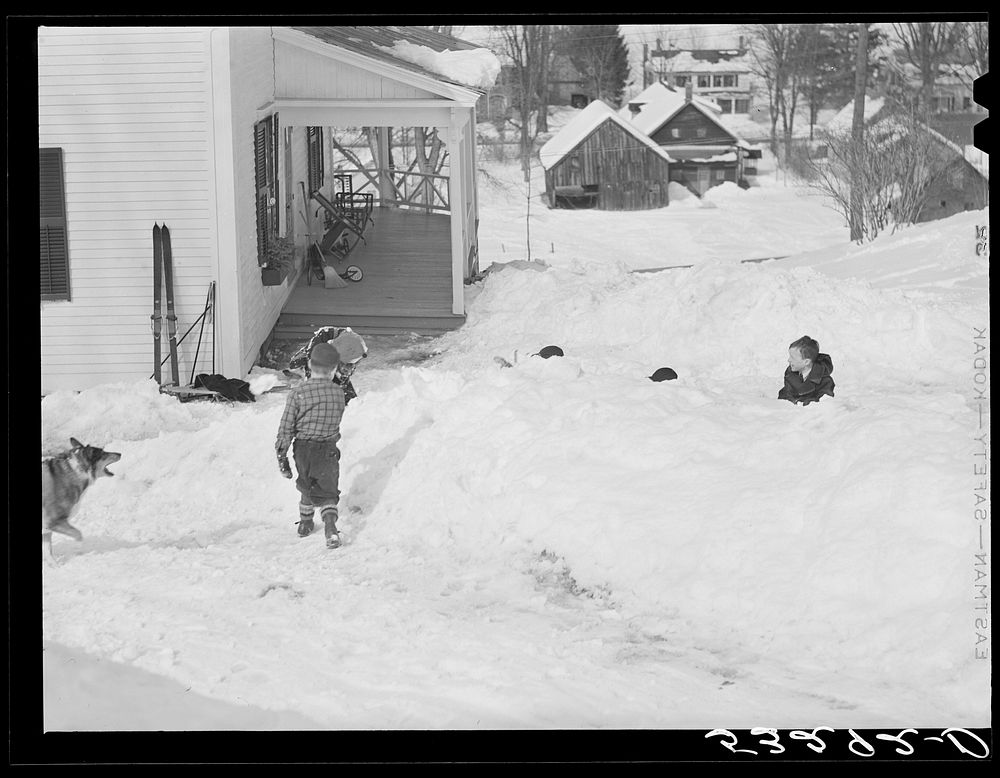 [Untitled photo, possibly related to: Children sleigh riding. Woodstock, Vermont]. Sourced from the Library of Congress.