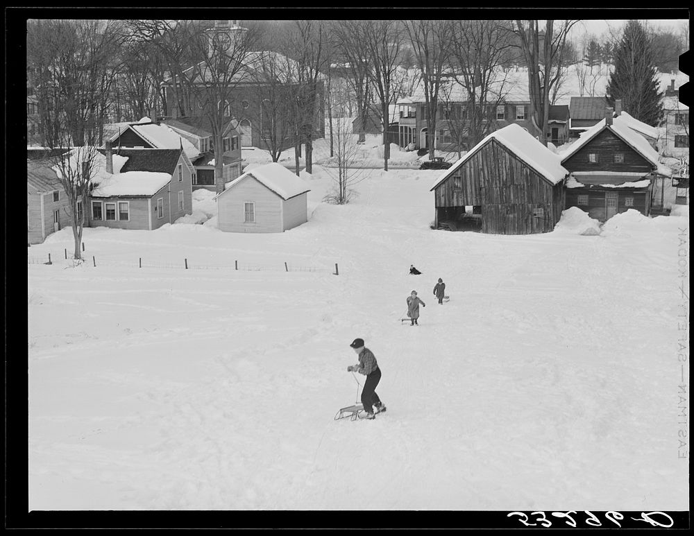 [Untitled photo, possibly related to: Children playing in front of their home. Woodstock, Vermont]. Sourced from the Library…