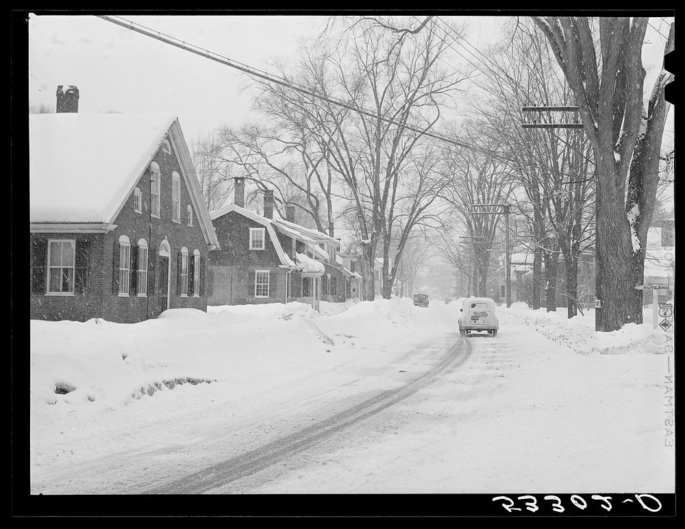 Main street looking toward center of town. Woodstock, Vermont. Sourced from the Library of Congress.