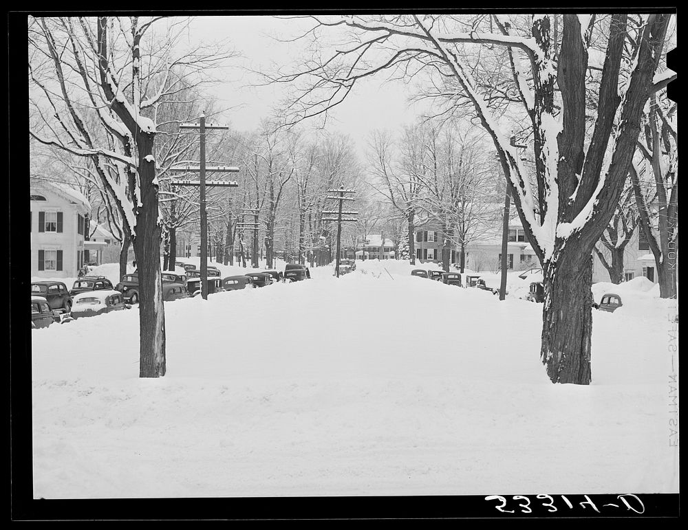 Woodstock, Vermont, on town meeting day. Woodstock, Vermont. Sourced from the Library of Congress.