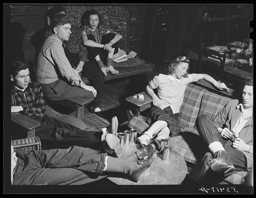 [Untitled photo, possibly related to: Skiers from Boston, Massachusetts, relaxing in lodge at North Conway, New Hampshire].…