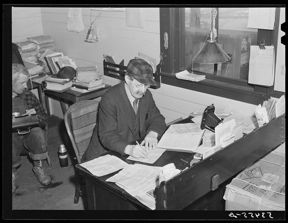 Baggage room agent in railway station. Mount Whittier, New Hampshire. Sourced from the Library of Congress.