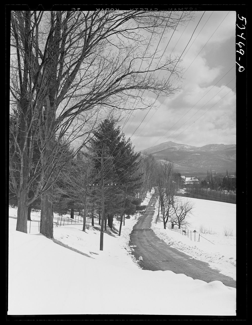 Road going from Minot's farm on Sugar Hill toward Franconia, New Hampshire, with White Mountains in the distance. Sourced…