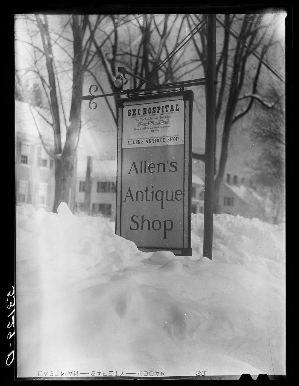 Sign showing ski influence in main street of Woodstock, Vermont. Sourced from the Library of Congress.