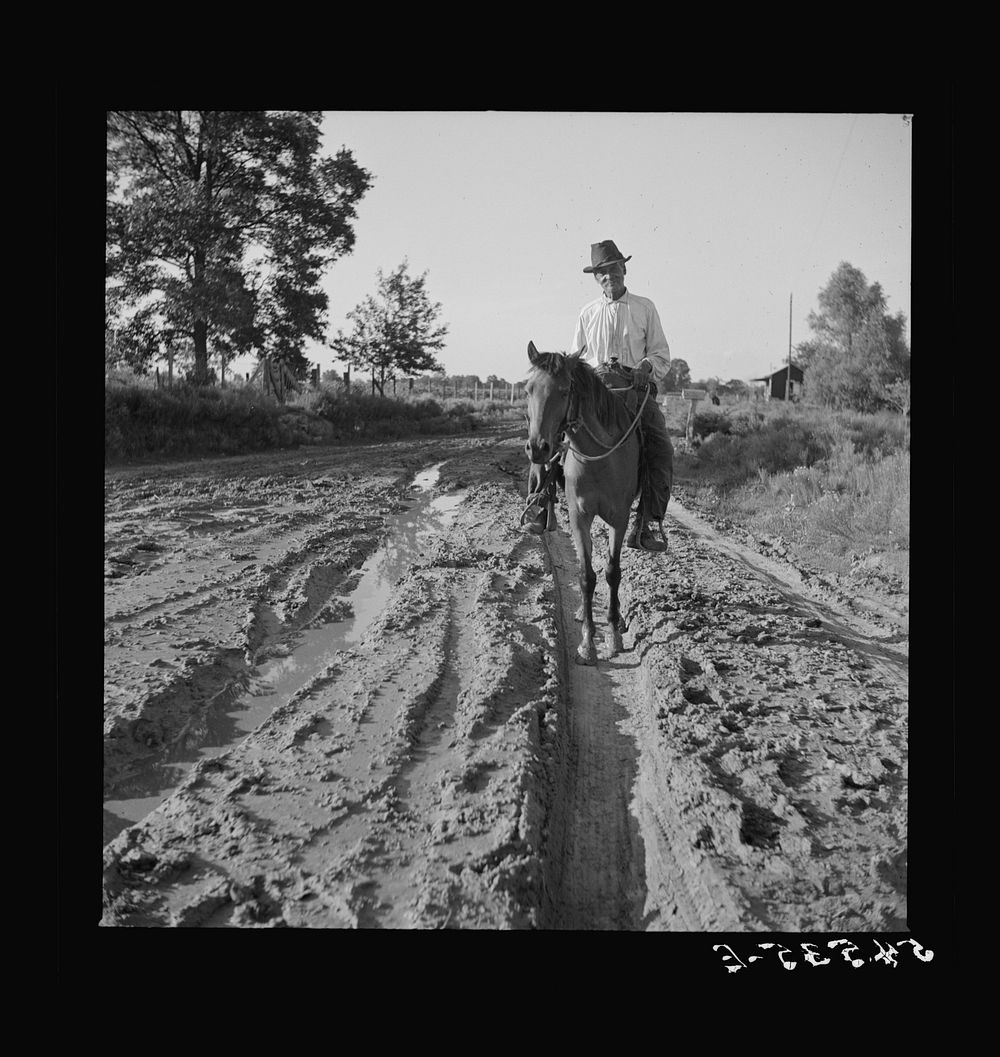 [Untitled photo, possibly related to: Melrose, Natchitoches Parish, Louisiana. Mulatto riding to crossroads store to get…