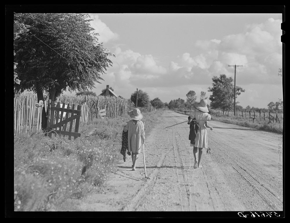 [Untitled photo, possibly related to: Melrose, Natchitoches Parish, Louisiana. Children of mulatto family returning home…