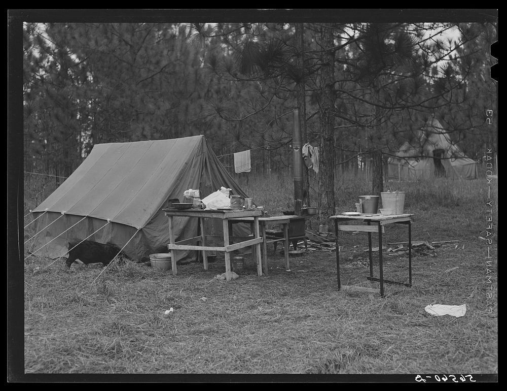 Camp Livingston construction workers' tents on government property, rent free, near Alexandria, Louisiana. Most of the…