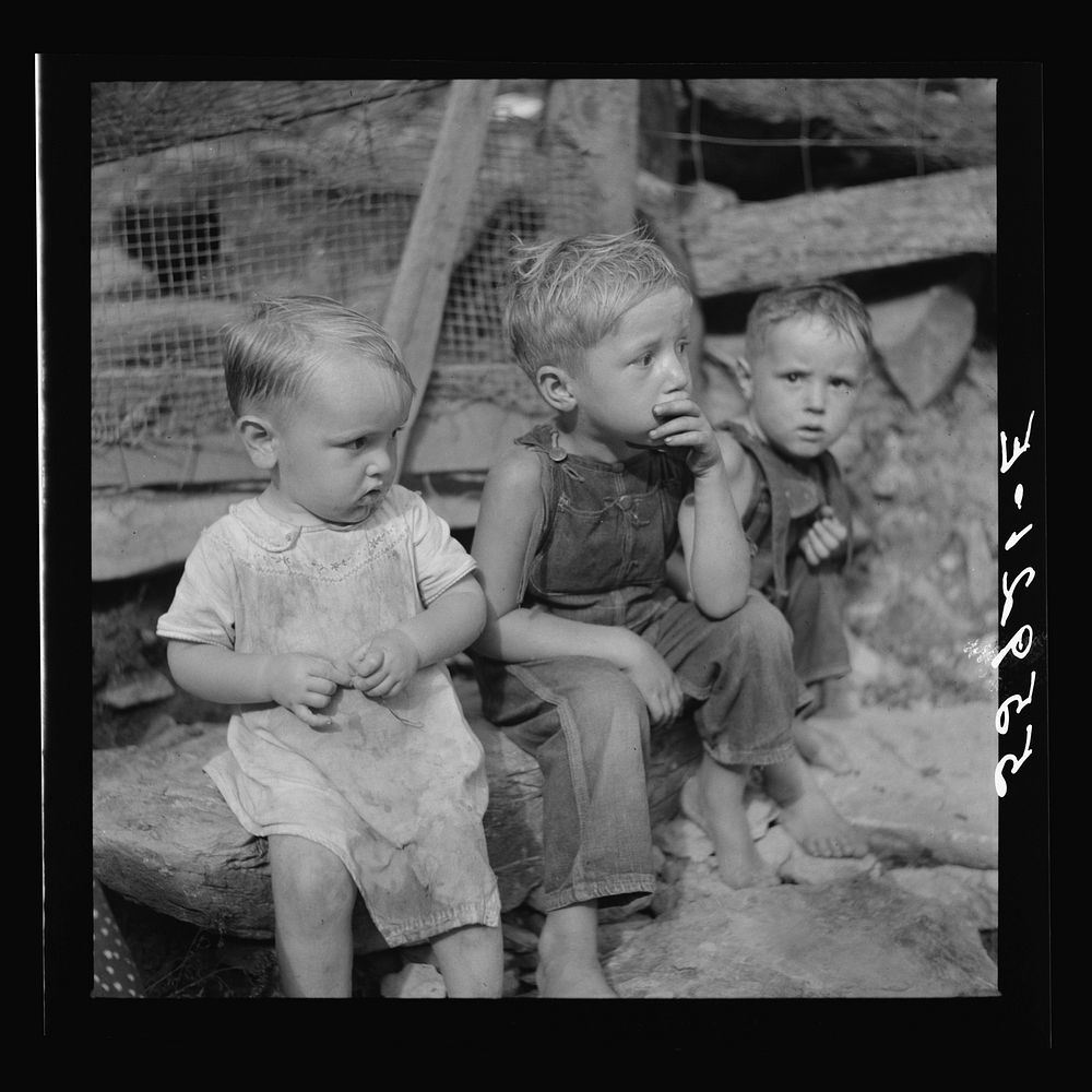 Mountain children on stone steps of their home. Up Stinking Creek, Pine Mountain, Kentucky. Sourced from the Library of…