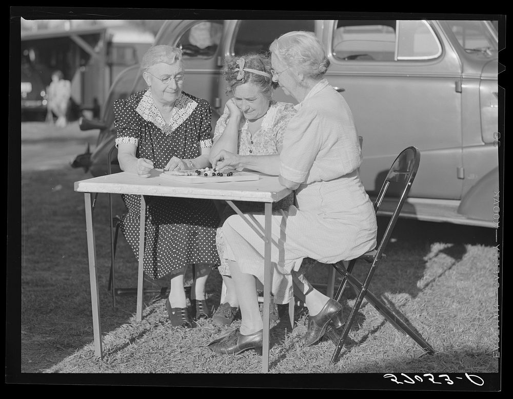 Guests of Sarasota trailer park playing Chinese checkers. Sarasota, Flordia. Sourced from the Library of Congress.