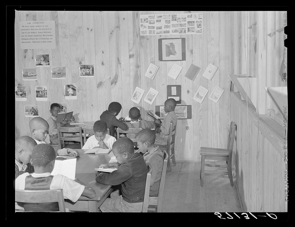 Agricultural workers' children in the new schoolroom at Okeechobee migratory labor camp. Belle Glade, Florida. Sourced from…