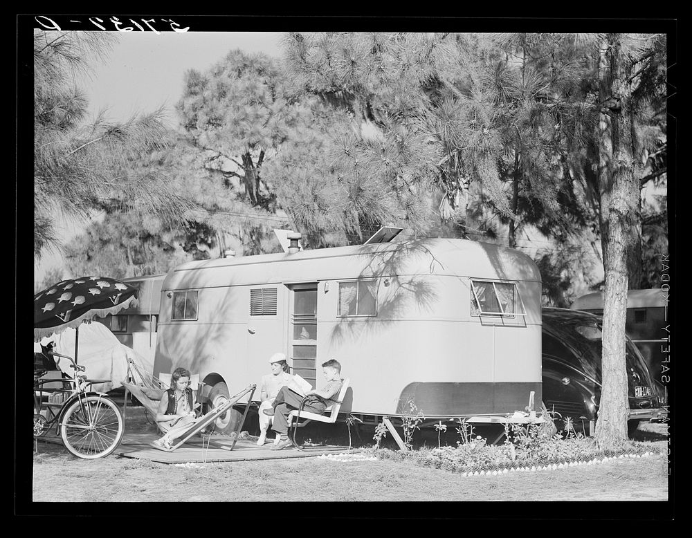 [Untitled photo, possibly related to: Guests of Sarasota trailer park outside their trailer home. Sarasota, Florida].…