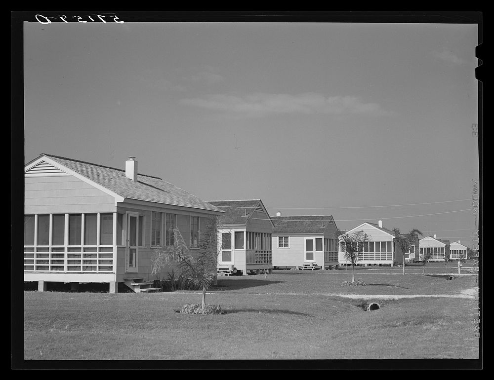 Labor homes for agricultural workers. Osceola migratory labor camp, Belle Glade, Florida. Sourced from the Library of…