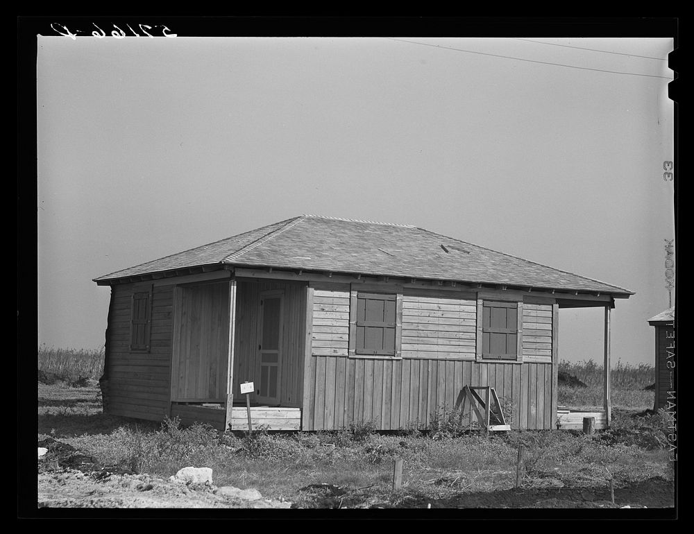 New agricultural workers' labor homes under construction at new camp being built by FSA (Farm Security Administration).…