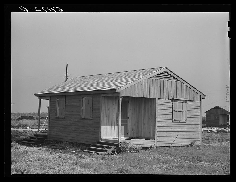 New agricultural workers' labor homes under construction at new camp being built by FSA (Farm Security Administration).…
