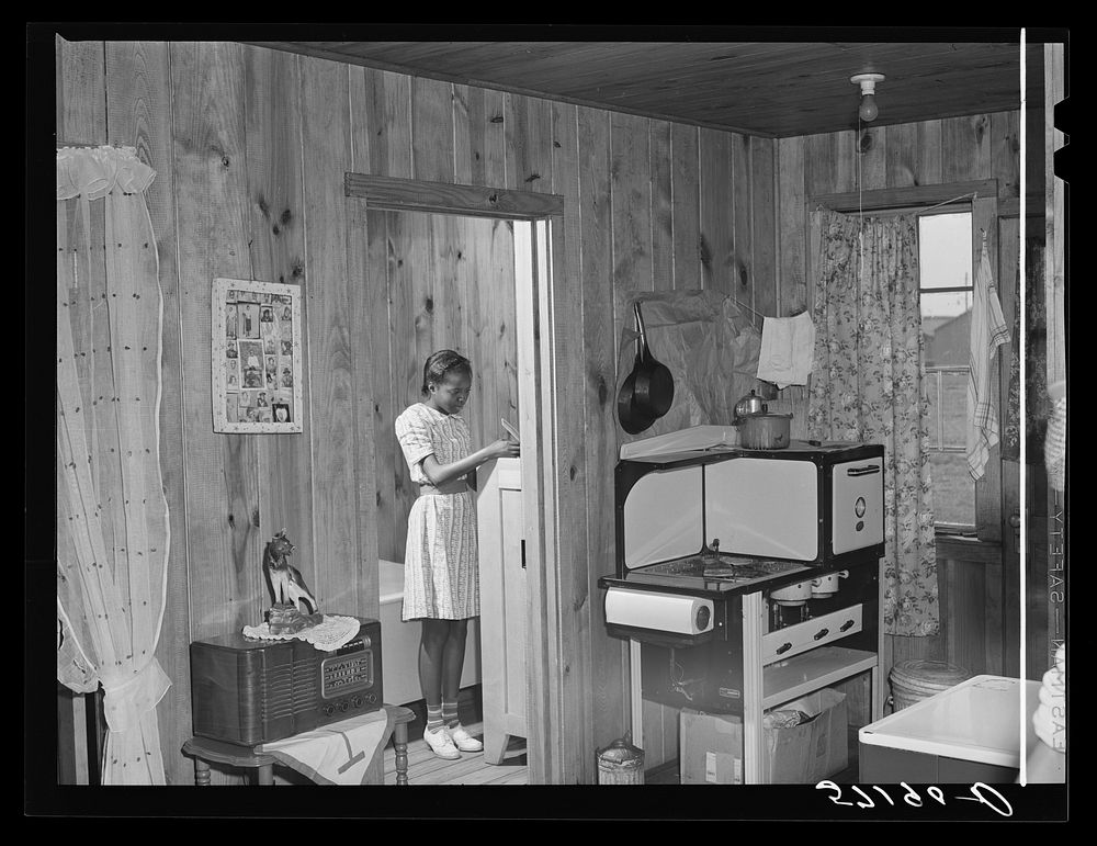 Interior of labor home for agricultural workers in Okeechobee migratory labor camp. Belle Glade, Florida. Sourced from the…