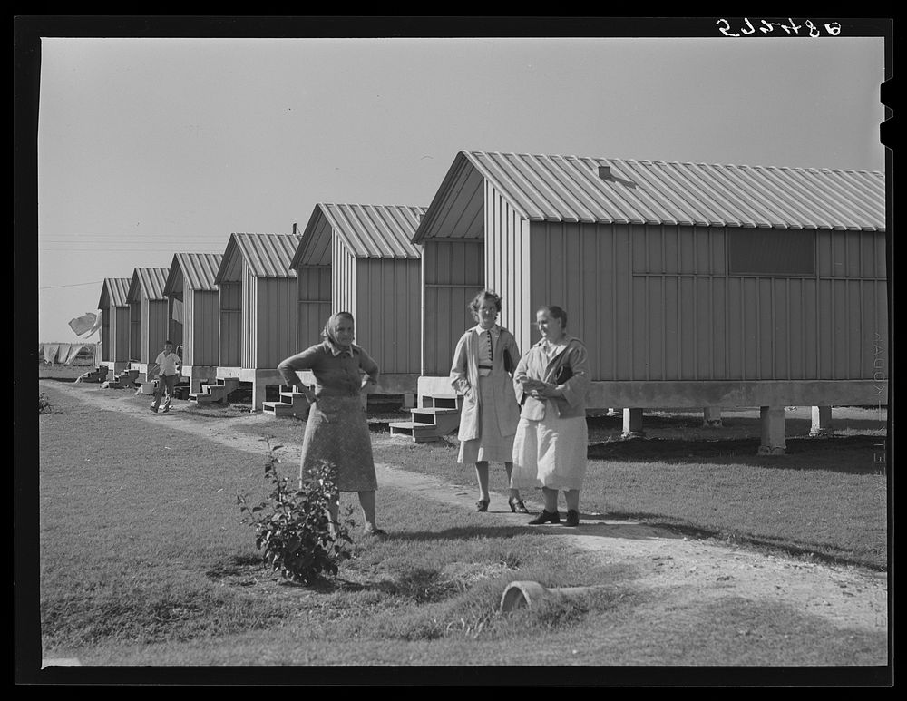 Metal shelters for agricultural workers. Osceola migratory labor camps, Belle Glade, Florida. Sourced from the Library of…