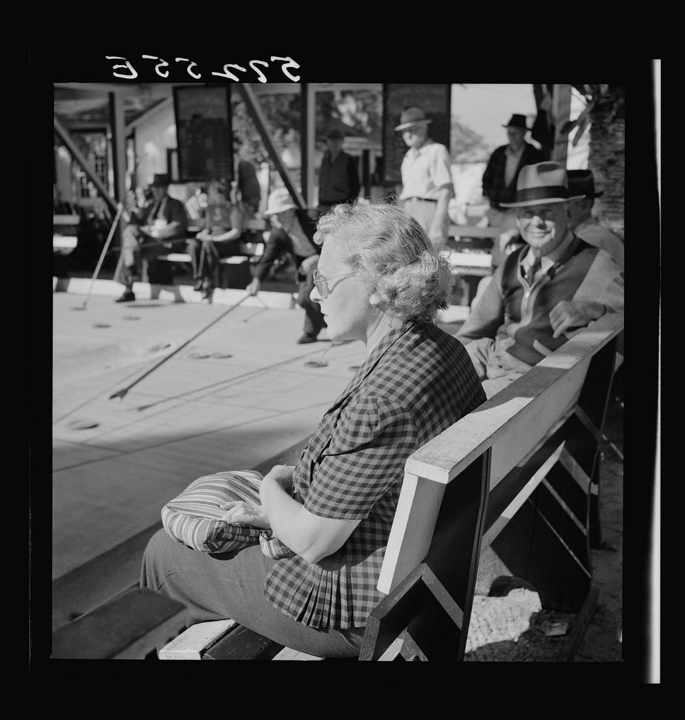 Watching shuffleboard game. Sarasota trailer park, Sarasota, Florida. Sourced from the Library of Congress.