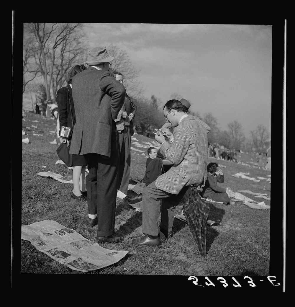 Spectators picnicking before the Point-to-Point Cup race of the Maryland Hunt Club. Worthington Valley, near Glyndon…