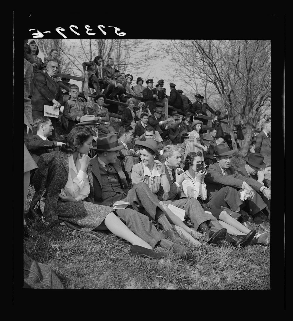 Spectators at the Point-to-Point Cup race of the Maryland Hunt Club. Worthington Valley, near Glyndon, Maryland. Sourced…