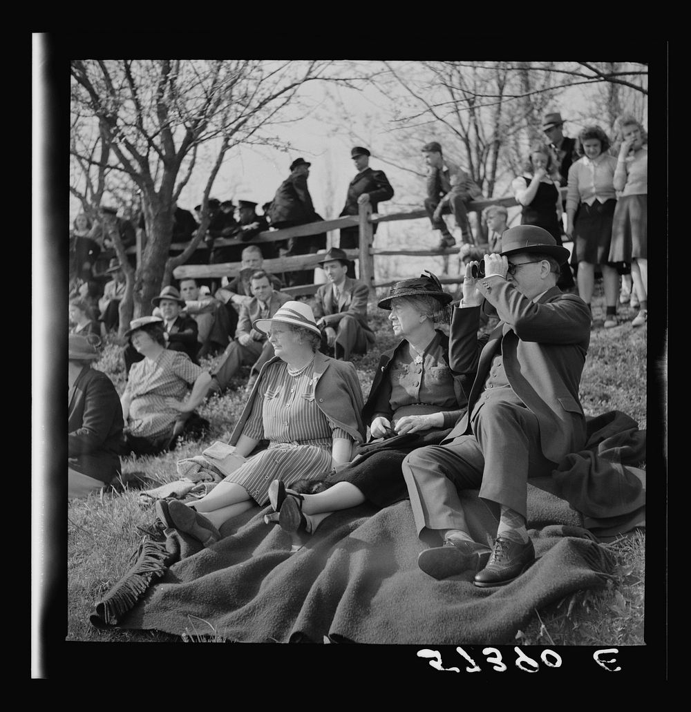 Spectators at the Point to Point Cup race of the Maryland Hunt Club. Worthington Valley near Glyndon, Maryland. Sourced from…