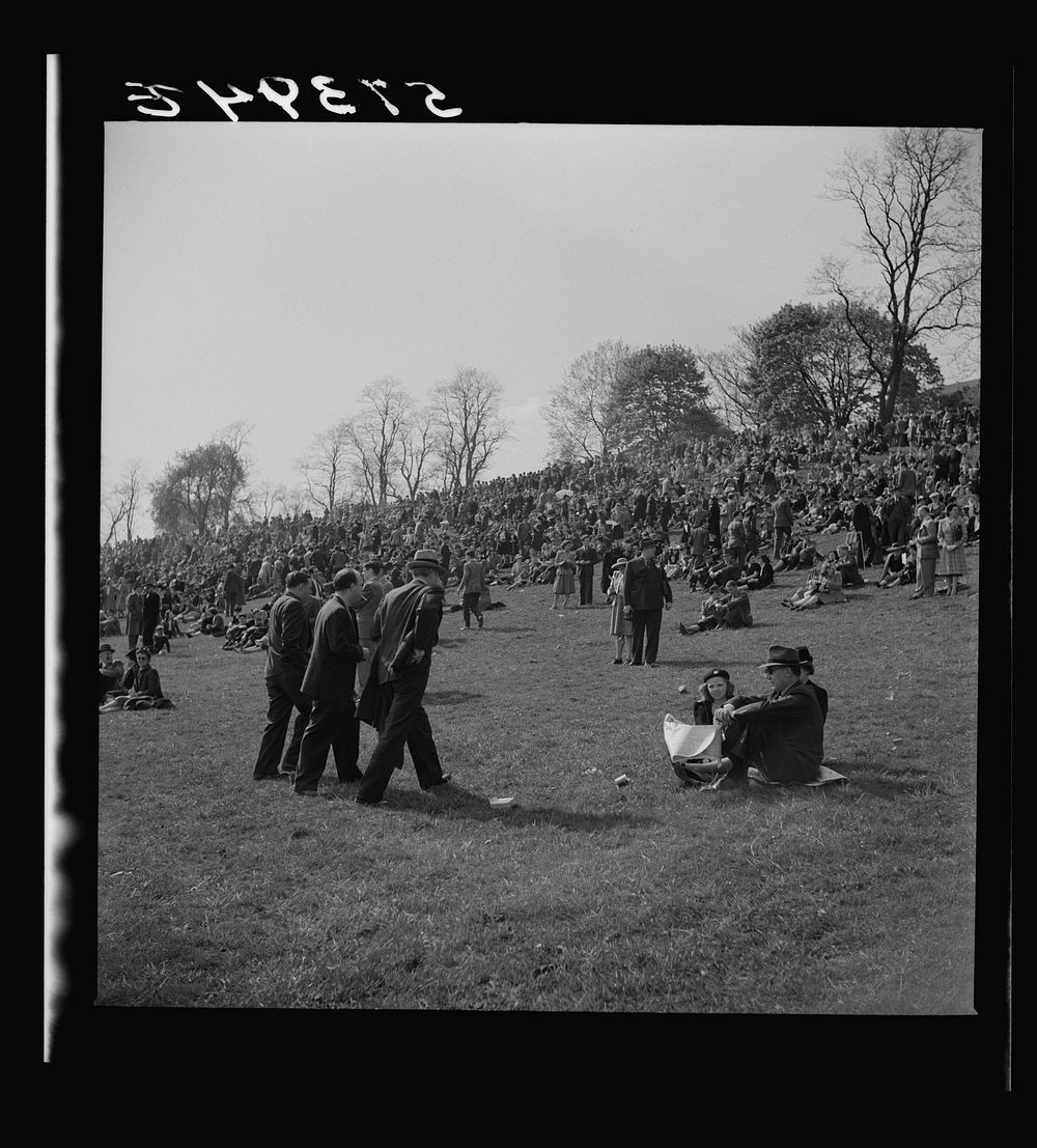 Spectators at the Point to Point Cup race of the Maryland Hunt Club. Worthington Valley near Glyndon, Maryland. Sourced from…