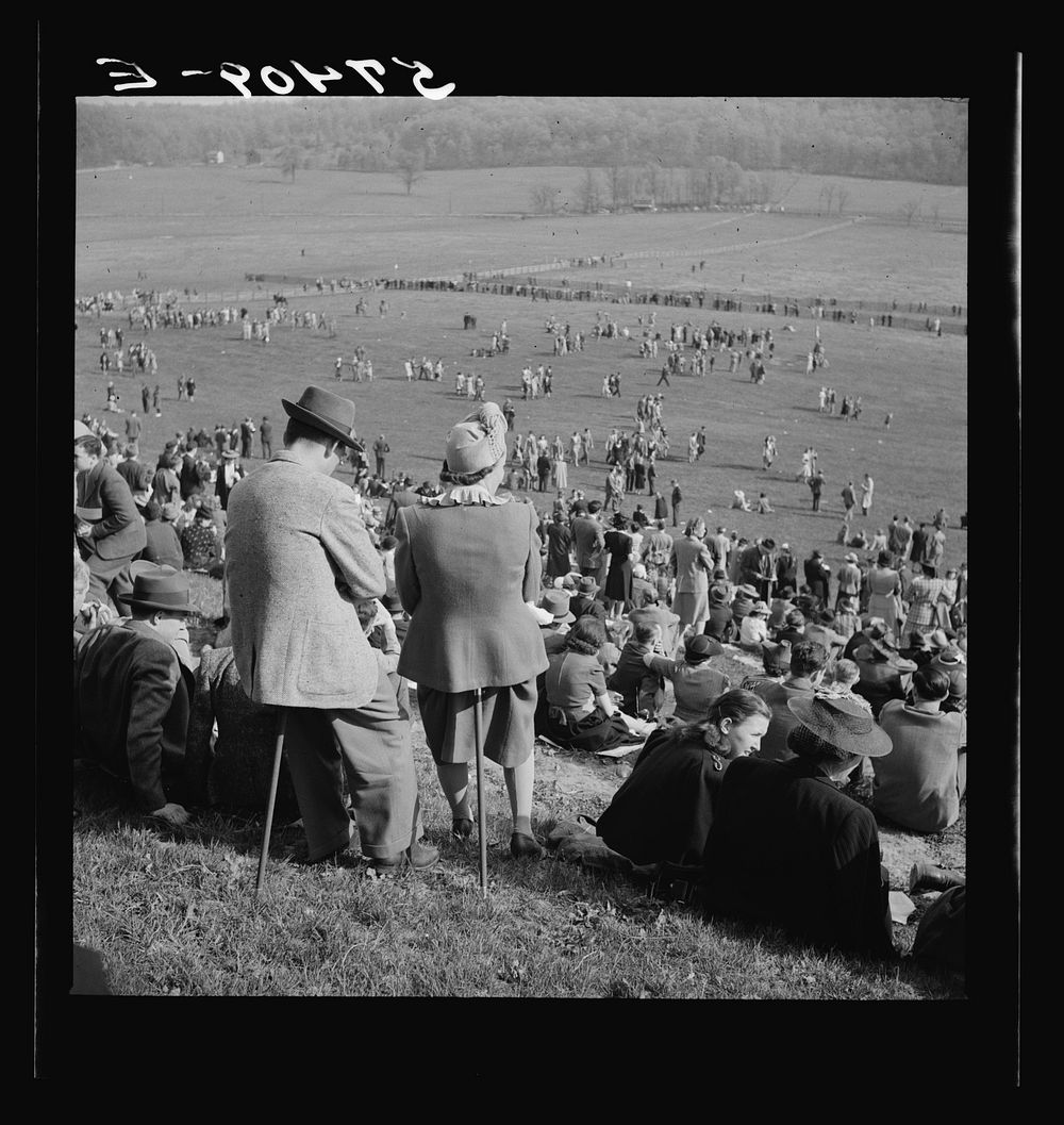 Spectators at the Point to Point Cup race of the Maryland Hunt Club. Worthington Valley, near Glyndon, Maryland. Sourced…