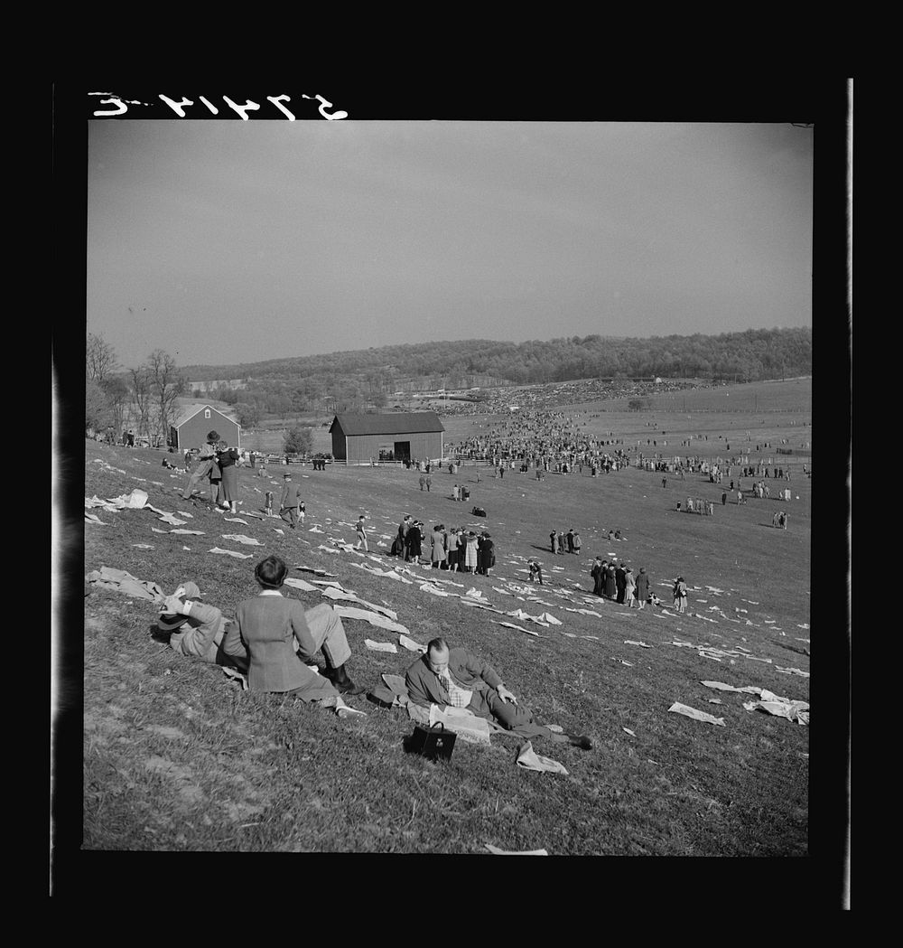 Spectators at the Point to Point Cup race of the Maryland Hunt Club. Worthington Valley, near Glyndon, Maryland. Sourced…