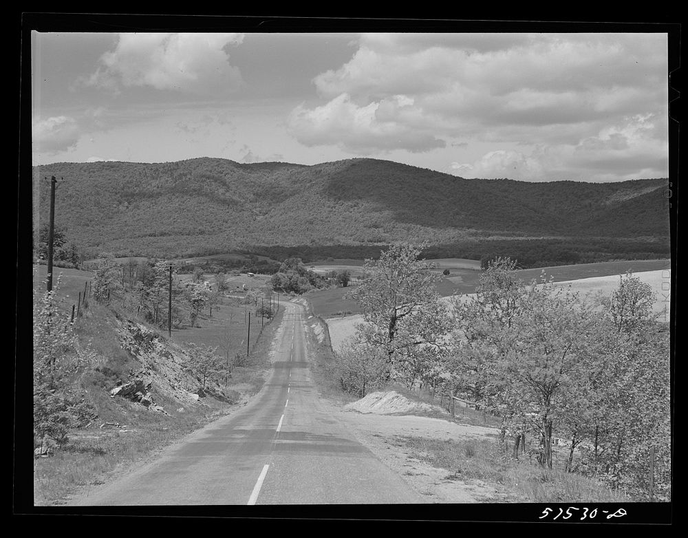 Highway through Shenandoah Valley, Virginia. Sourced from the Library of Congress.