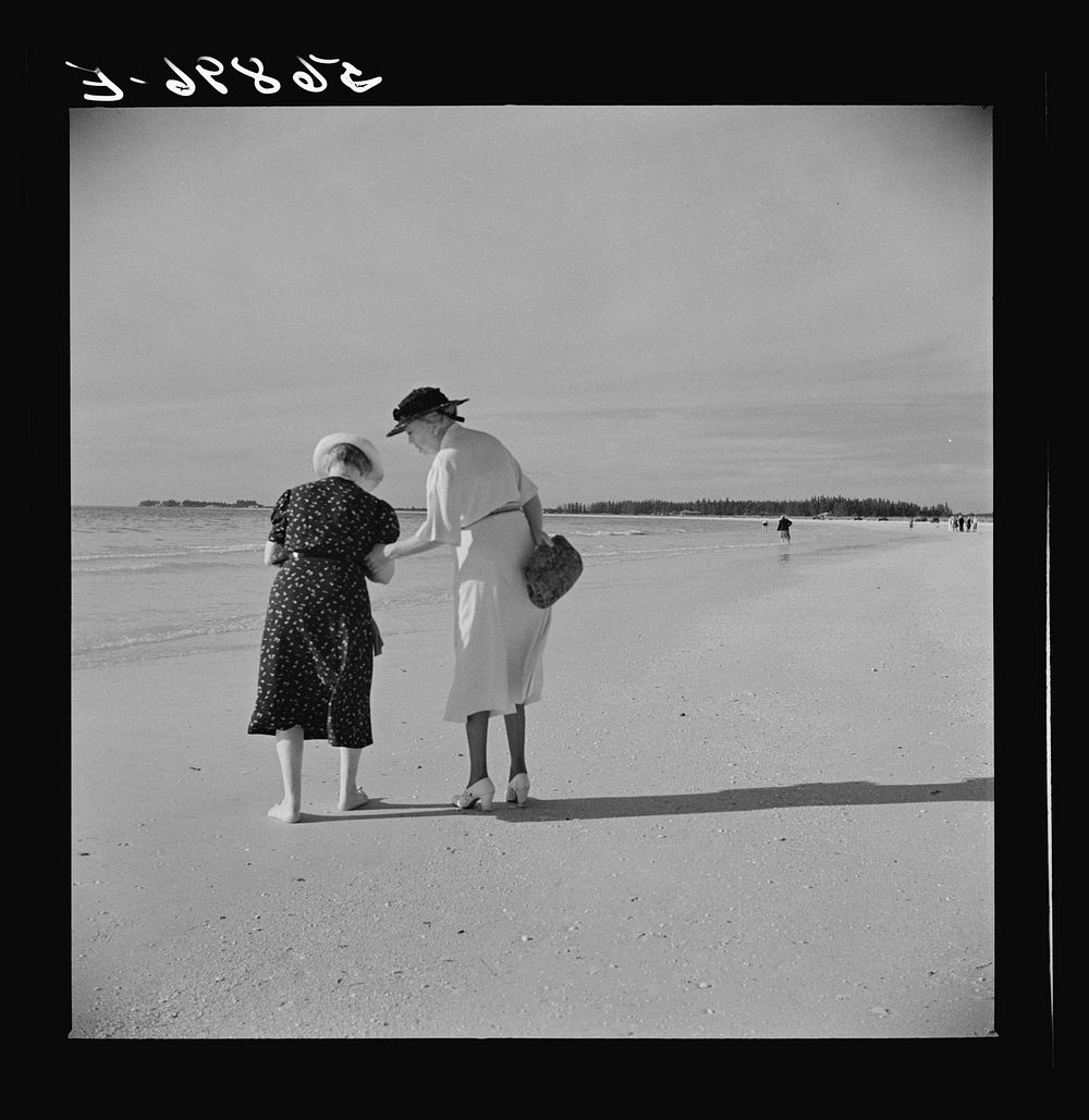 [Untitled photo, possibly related to: Guests of Sarasota trailer park, Sarasota, Florida, at the beach]. Sourced from the…