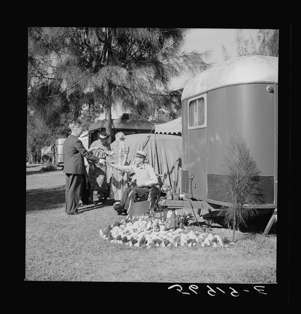 [Untitled photo, possibly related to: Guests at Sarasota trailer park. Sarasota, Florida]. Sourced from the Library of…