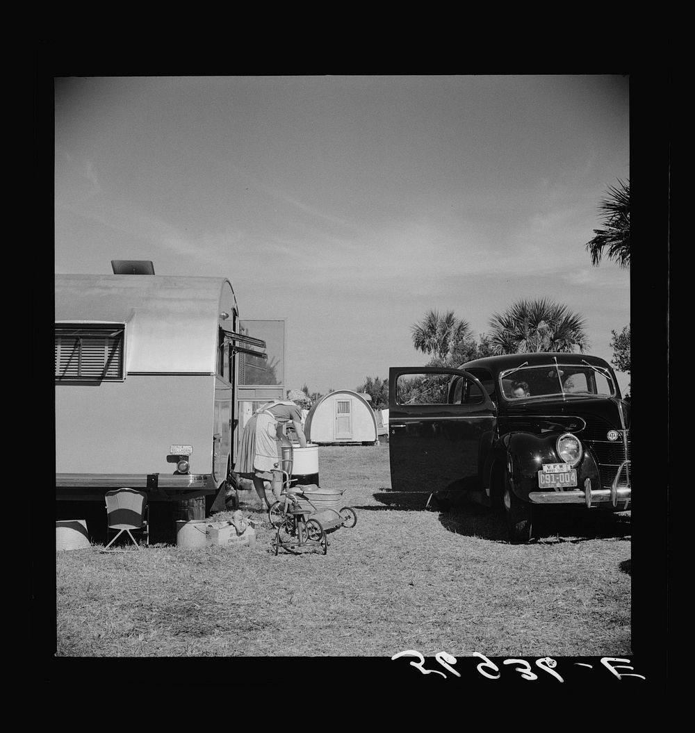 [Untitled photo, possibly related to: Wash day in Sarasota trailer park. Sarasota, Florida]. Sourced from the Library of…