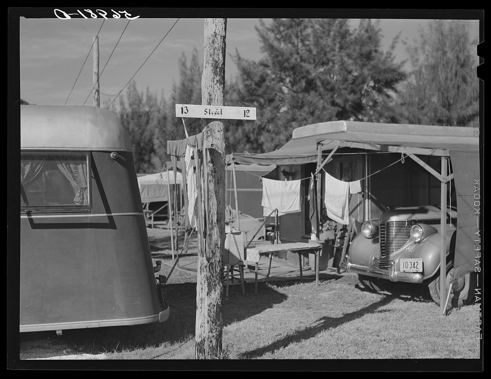 Trailer homes in Sarasota trailer park. Sarasota, Florida. Sourced from the Library of Congress.
