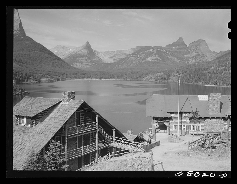 [Untitled photo, possibly related to: Going-to-the-Sun chalets on Saint Mary Lake. Glacier Park, Montana]. Sourced from the…