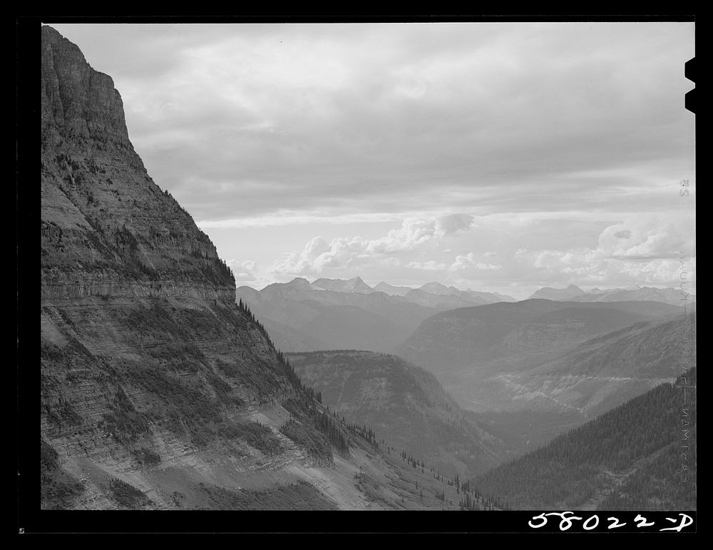 [Untitled photo, possibly related to: General view of Rocky Mountains west of Continental Divide seen from top of Logan Pass…