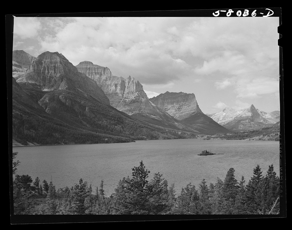 Lake Saint Mary on Going-to-the-Sun highway. Glacier Park, Montana. Sourced from the Library of Congress.