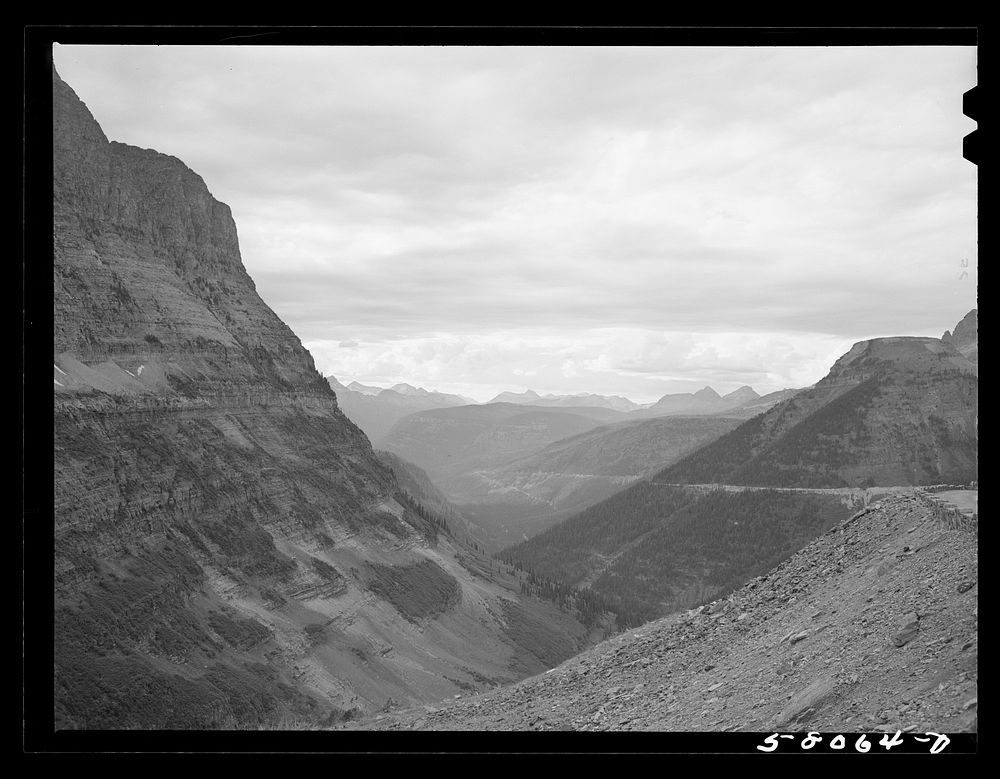 [Untitled photo, possibly related to: General view of Rocky Mountains west of Continental Divide seen from top of Logan Pass…