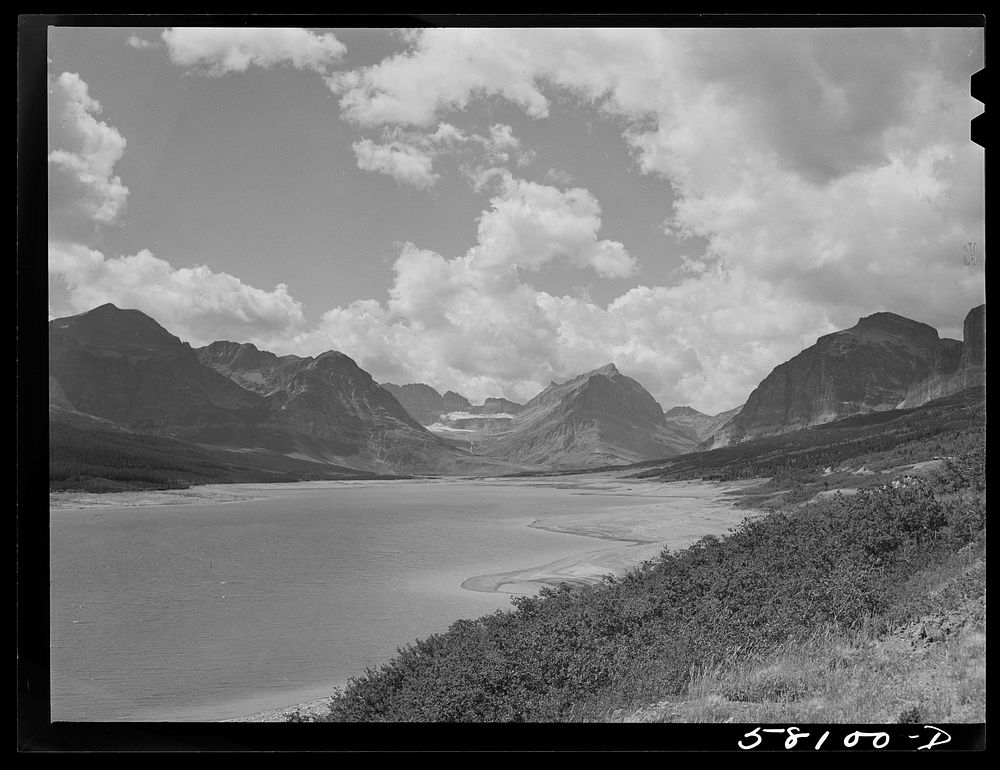 Grinnell Glacier as seen from Many Glacier highway. Glacier National Park, Montana. Sourced from the Library of Congress.