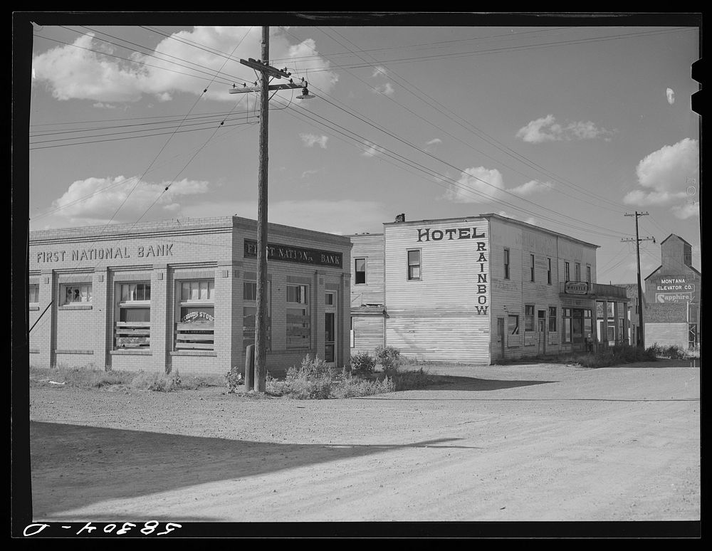Buildings on main street of ghost town. Judith Basin, Montana. Sourced from the Library of Congress.
