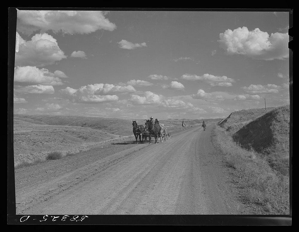 Indians going to Crow Agency to annual fair. Montana. Sourced from the Library of Congress.