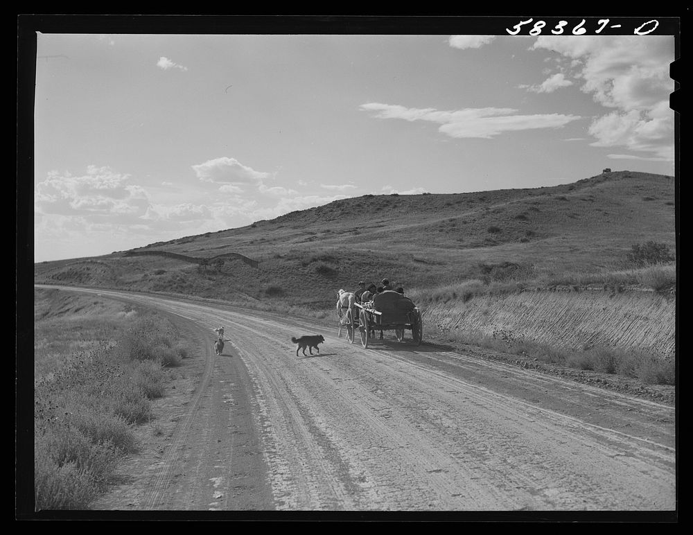 Indians going to Crow Agency to annual fair. Montana. Sourced from the Library of Congress.